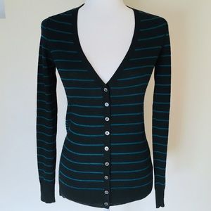 Martin+Osa 100% Cashmere Black and Teal Cardigan Sweater